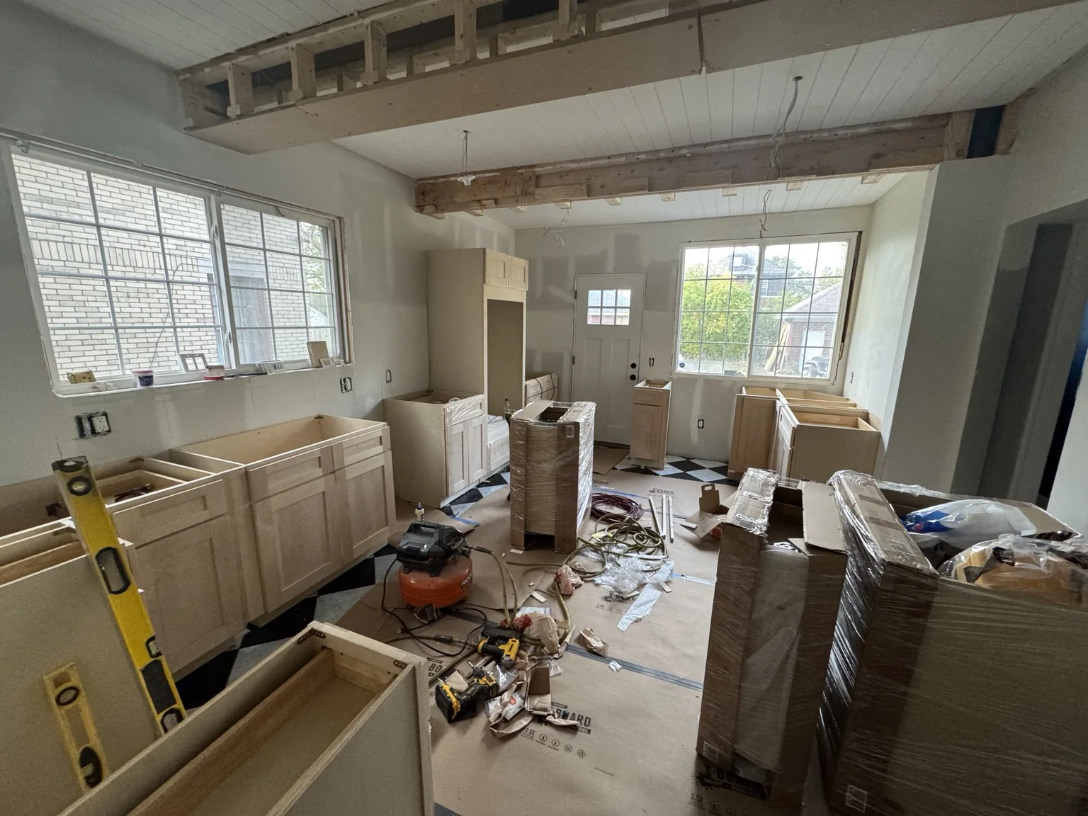 Cabinets being installed